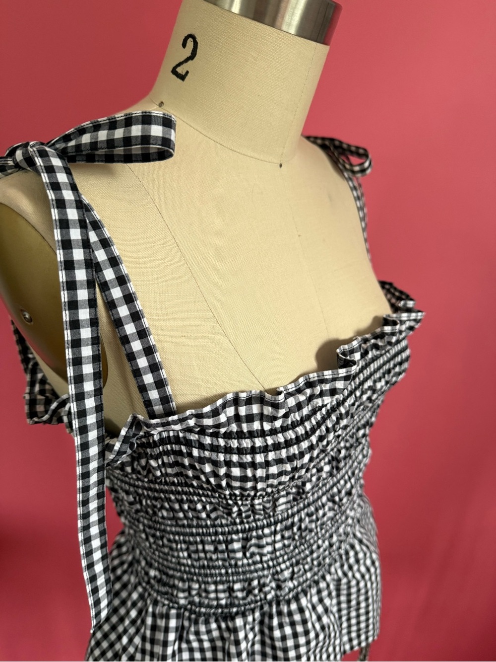 Sandy Liang Seal Top Gingham Garter Ruched Tie Tank Coquette Cottagecore Size 6 - Picture 6 of 15